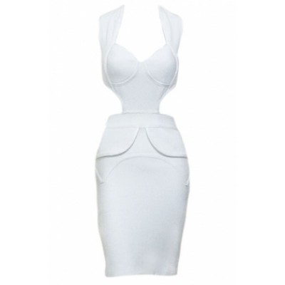 'Cassandra' white plunging cut out bandage dress